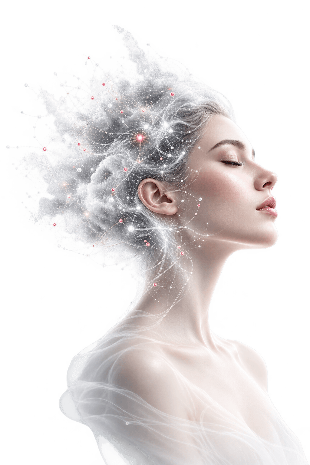 An ethereal AI portrait visualizing connected intelligence